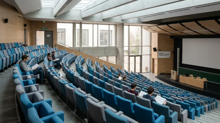 Vue panoramique d'un amphithéâtre universitaire français équipé de sièges modernes