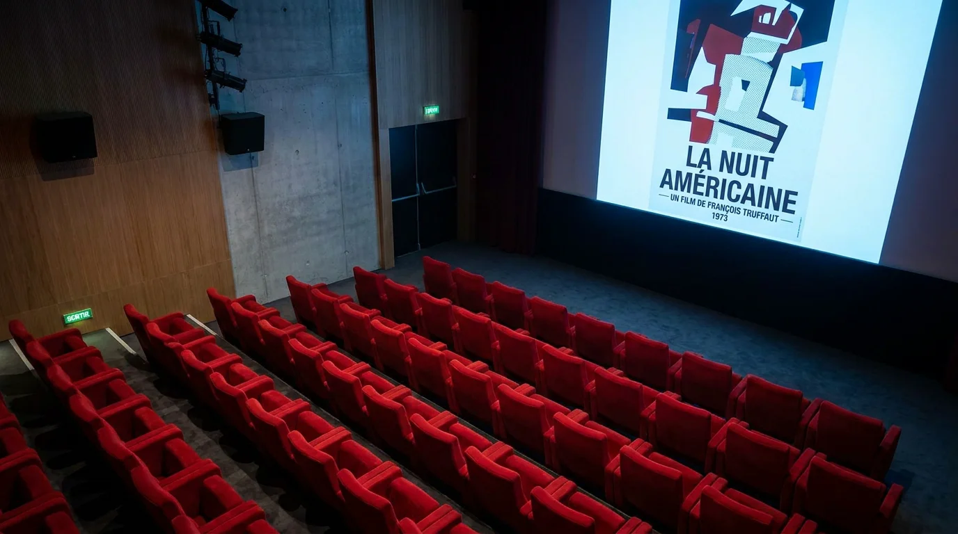 Rangées de fauteuils de cinéma professionnels dans une salle moderne en France