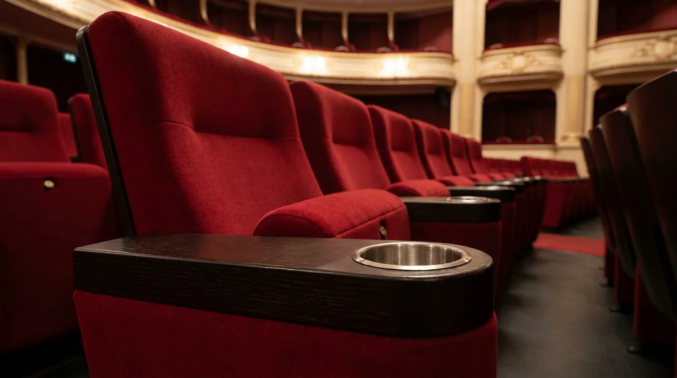 Fauteuil de cinéma personnalisable avec accoudoir bois et porte-gobelet intégré