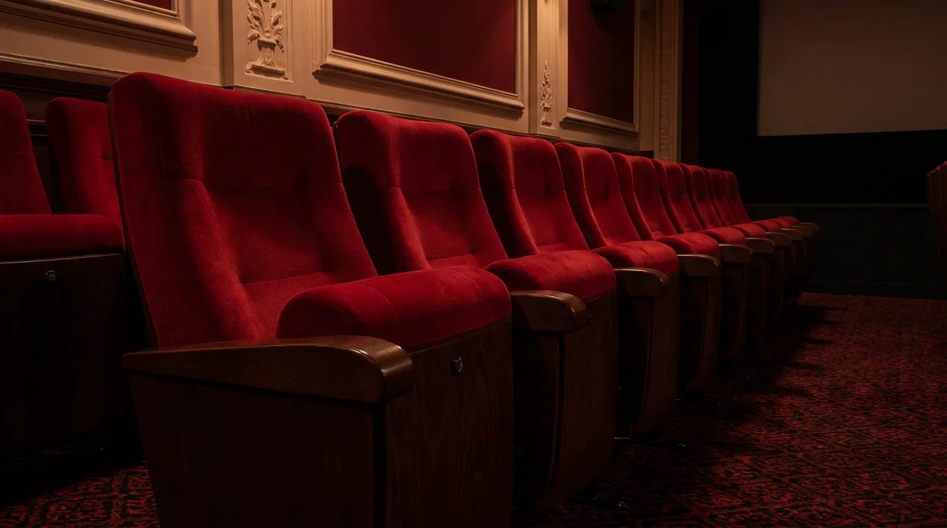 Rangée de fauteuils de cinéma professionnels rembourrés dans une salle de projection