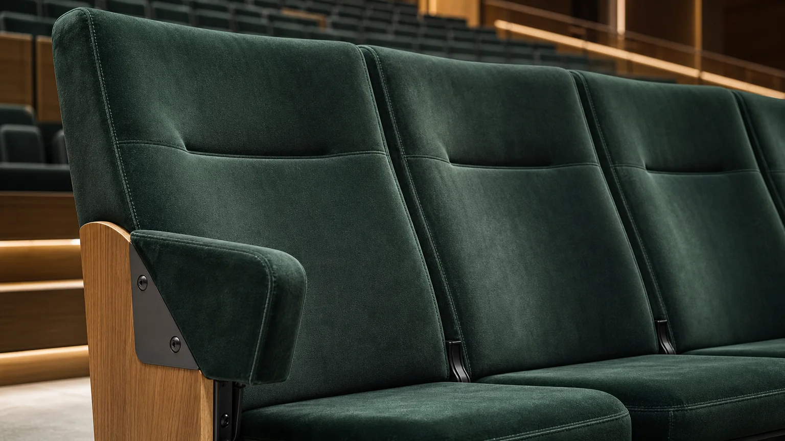 Gros plan sur le dossier et l’accoudoir d’une banquette fixe