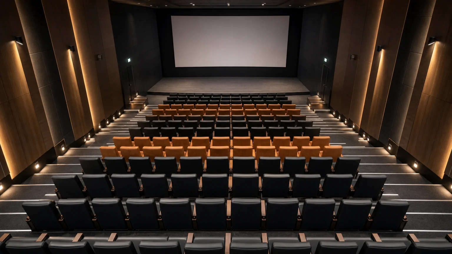 Vue en plongée d’une salle de projection bien aménagée